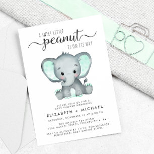 Elephant Mint Green Waterverf Couples Baby shower Kaart