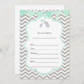 Elephant mint green zilver-uitnodiging kaart (Voorkant / Achterkant)