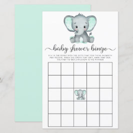 Elephant Mint Waterverf Baby Bingo Shower Game