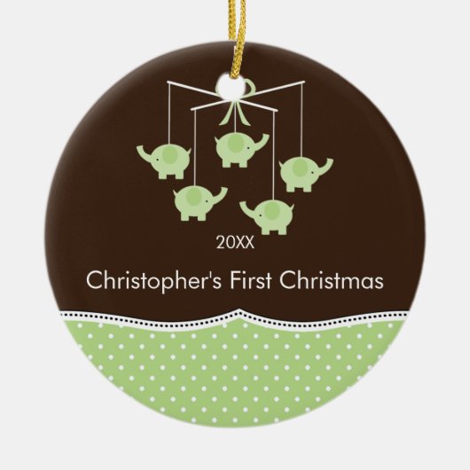 Elephant Mobile Baby's eerste kerstsieraad Keramisch Ornament (Voorkant)