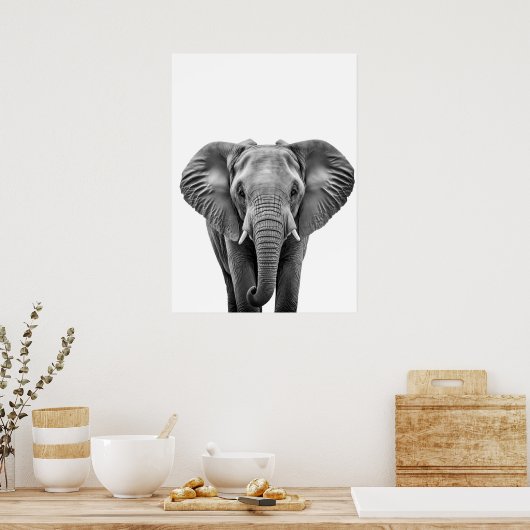 Elephant Modern Black White Poster (Keuken)
