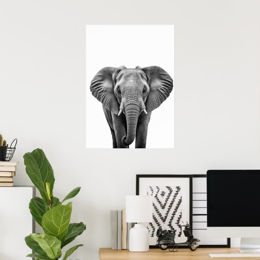 Elephant Modern Black White Poster (Thuiskantoor)