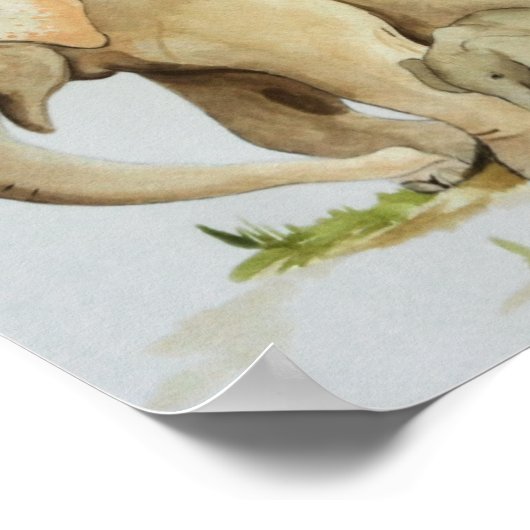 Elephant Moeder and Baby Waterverf Afdrukken 11x8. Poster (Hoek)