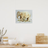 Elephant Moeder and Baby Waterverf Afdrukken 20x16 Poster (Keuken)