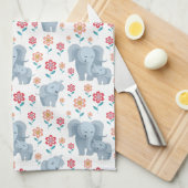 Elephant moeder, baby bloemen patroon Moeder's Theedoek (Quarter Fold)