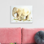 Elephant moeder en Baby Waterverf 14x11 Canvas Afdruk (Insitu (Woonkamer))