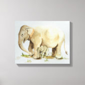 Elephant moeder en Baby Waterverf 14x11 Canvas Afdruk (Voorkant)