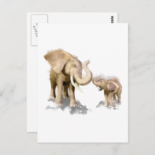 Elephant Moeder & Kind 2 Briefkaart (Voorkant / Achterkant)