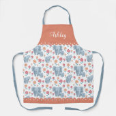 Elephant-moeder met baby, bloesems patroon, grens schort (Voorkant)