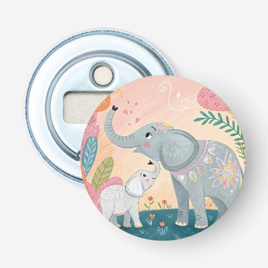 Elephant Mom and Baby Button Flesopener (Voorkant)