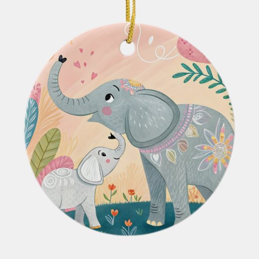 Elephant Mom and Baby Keramisch Ornament (Voorkant)
