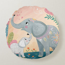 Elephant Mom and Baby Rond Kussen