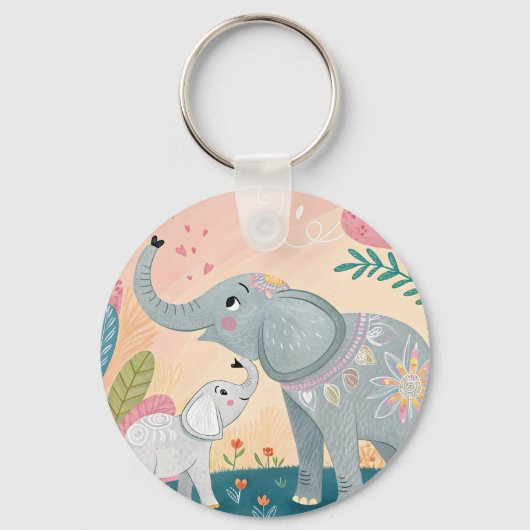 Elephant Mom and Baby Sleutelhanger (Voorkant)
