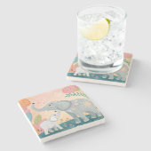 Elephant Mom and Baby Stenen Onderzetter (Zijkant)