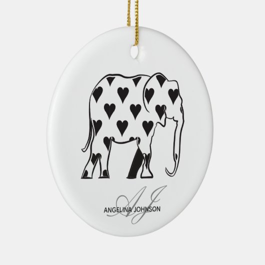 Elephant Monogrammen van het zwarte en witte harsp Keramisch Ornament (Rechts)