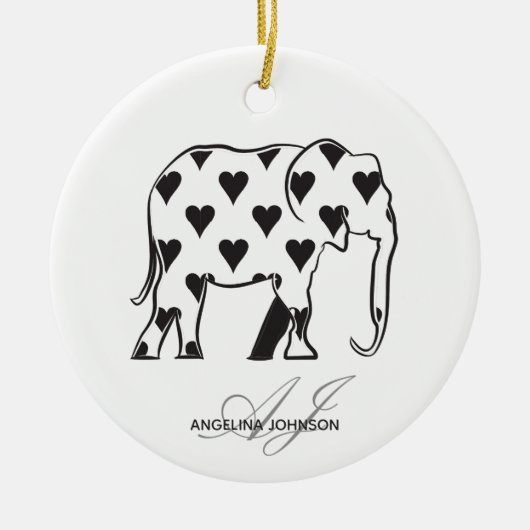 Elephant Monogrammen van het zwarte en witte harsp Keramisch Ornament (Voorkant)