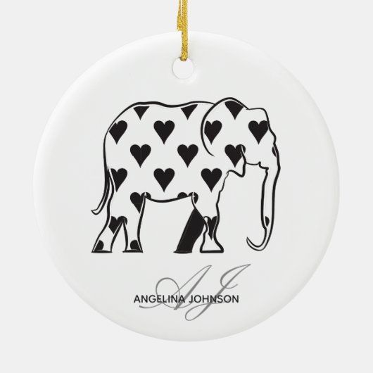 Elephant Monogrammen van het zwarte en witte harsp Keramisch Ornament (Achterkant)