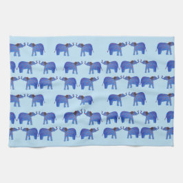 Elephant Mood Tea Towel, Blauw olifantenpatroon Theedoek