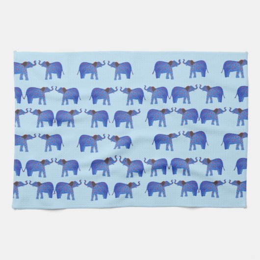 Elephant Mood Tea Towel, Blauw olifantenpatroon Theedoek (Horizontaal)
