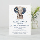 Elephant moon and sterren babyboy doucheuitnodigin kaart (Staand voorkant)