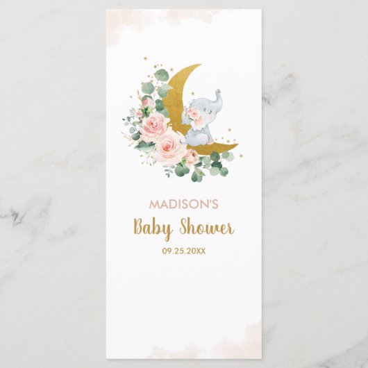 Elephant Moon Blush Floral Rozen Baby shower Menu (Achterkant)