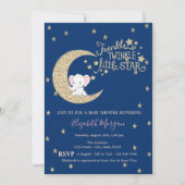 Elephant, Moon, Glitter Twinkle Star-Baby shower Kaart (Voorkant)