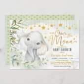 Elephant Moon & Stars Greenery Baby shower Kaart (Voorkant / Achterkant)