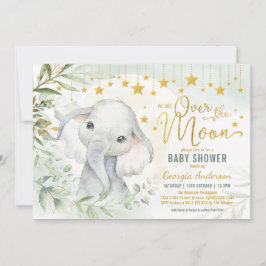 Elephant Moon & Stars Greenery Baby shower Kaart