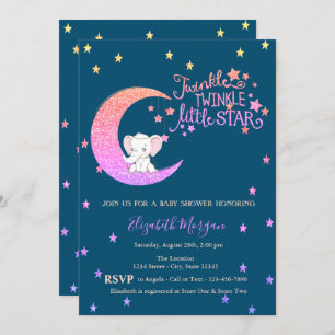Elephant, Moon, Stars Twinkle Little Baby shower Kaart