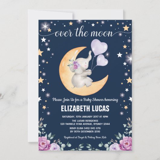 Elephant Moon Twinkle Little Stars Baby shower Kaart (Voorkant)