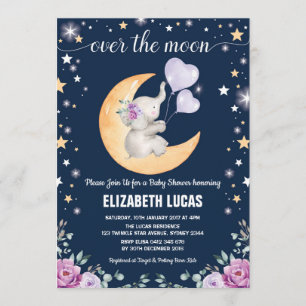 Elephant Moon Twinkle Little Stars Baby shower Kaart