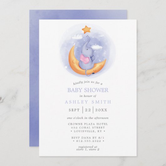 Elephant Moon Waterverf Whimsical Baby shower Kaart (Voorkant / Achterkant)