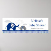 Elephant Navy Blue Grey Baby shower Banner Poster (Voorkant)