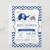Elephant Navy Blue Grey Baby shower Kaart (Voorkant)