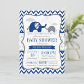 Elephant Navy Blue Grey Baby shower Kaart (Staand voorkant)