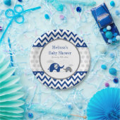 Elephant Navy Blue Grey Baby shower Papieren Bordje (Feest)