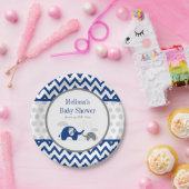 Elephant Navy Blue Grey Baby shower Papieren Bordje (Feest)
