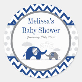 Elephant Navy Blue Grey Baby shower Ronde Sticker