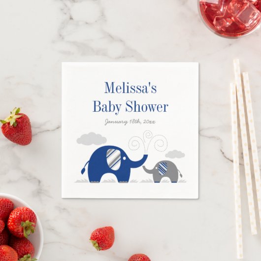 Elephant Navy Blue Grey Baby shower Servetten (Insitu)