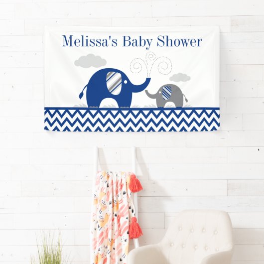 Elephant Navy Blue Grey Baby shower Spandoek (Insitu)