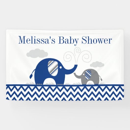 Elephant Navy Blue Grey Baby shower Spandoek (Horizontaal)
