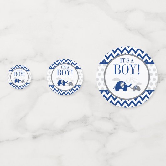Elephant Navy Blue Grey Boy Baby shower Confetti (Achterkanten)
