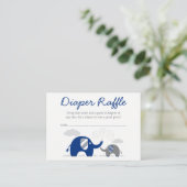 Elephant Navy Blue Grijze Luier Raffle Ticket Informatiekaartje (Staand voorkant)