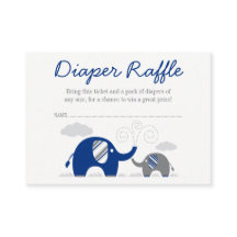 Elephant Navy Blue Grijze Luier Raffle Ticket