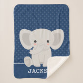 Elephant Navy Blue Polka Dot Personalized Boy Sherpa Deken (Voorkant)
