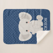 Elephant Navy Blue Polka Dot Personalized Boy Sherpa Deken (Voorkant (horizontaal))