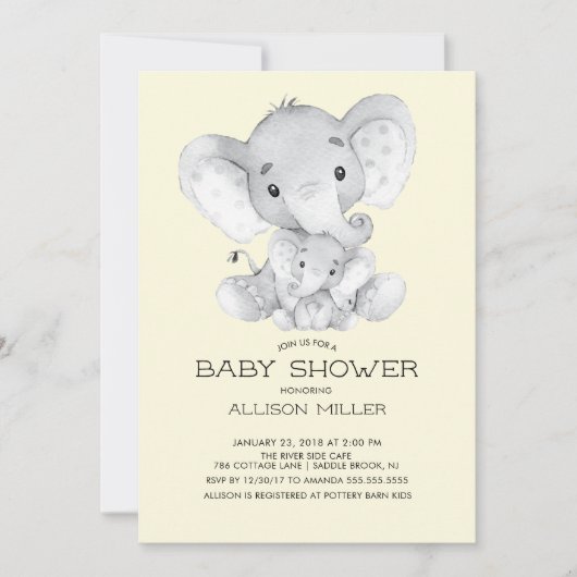 Elephant Neutraal baby shower Uitnodiging (Voorkant)