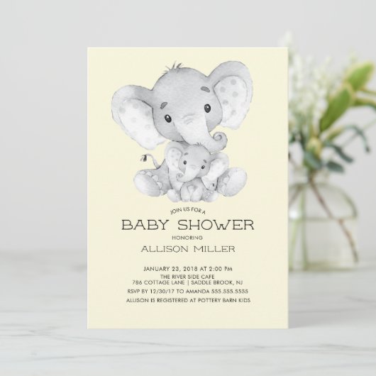 Elephant Neutraal baby shower Uitnodiging (Staand voorkant)