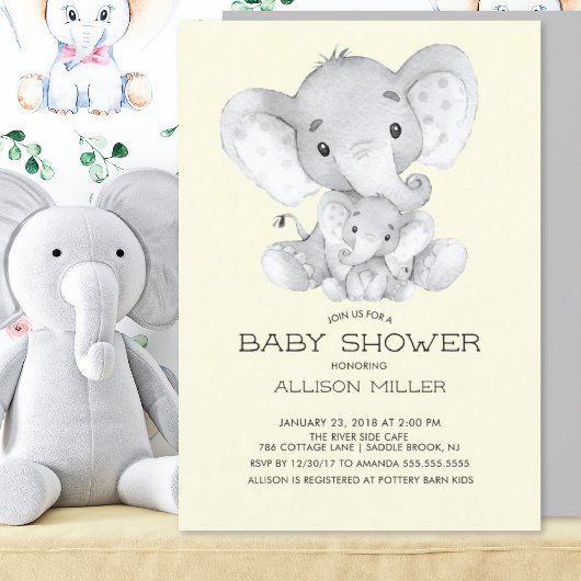 Elephant Neutraal baby shower Uitnodiging