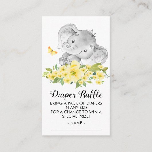 Elephant Neutral Baby shower Luier Raffle Ticket Informatiekaartje (Voorkant)